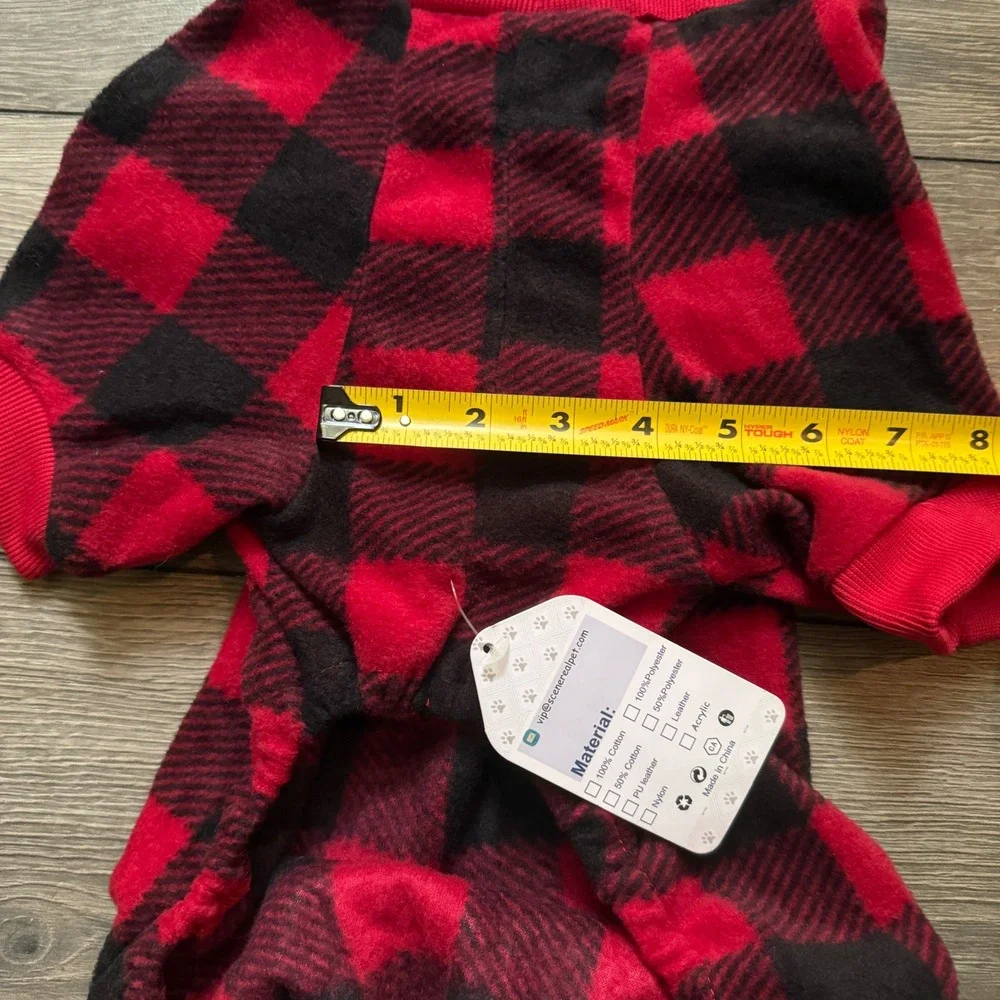 New defect Scenereal Buffalo Plaid Dog Pajamas Red Black Fleece Large Holiday